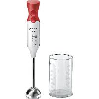Preparation Culinaire Mixeur plongeant BOSCH ErgoMixx MSM64110 - 450W - Pied inox - 4 lames aiguisées - 2 vitesses - Bol gradué 600ml - blanc/rouge