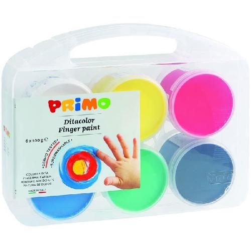 PRIMO 221TD100SP Gouache aux doigts en pot de 100 gr.. mallette multifonction. 6 couleurs.