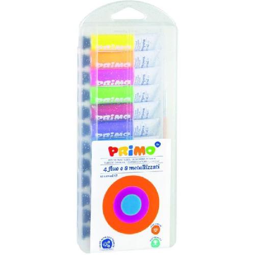 PRIMO 450T12FMP Tube de gouache speciale 12 ml- 4 couleurs fluos et 8 couleurs metalliques.