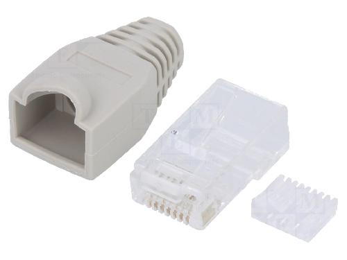 Cable - Connectique Pour Peripherique Prise male RJ45 Cat.5e avec manchon - gris