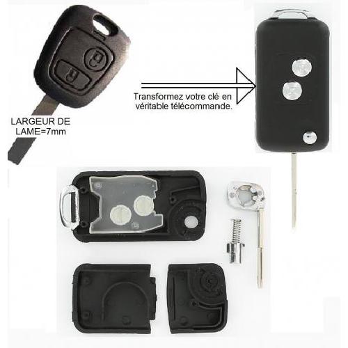 Boitier - Coque De Cle - Telecommande PSA230 - Coque de cle compatible avec Peugeot type C-PSA21 avec lame fraisee de 7mm retractable
