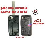 Boitier - Coque De Cle - Telecommande PSA307C - Coque de cle electronique et lame 7mm Citroen-Peugeot - 3 Boutons - Bouton coffre - Pile sur Circuit
