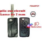 PSA307CP - Coque de cle electronique et lame 7mm Citroen-Peugeot - 3 Boutons - Bouton phare - Pile sur circuit