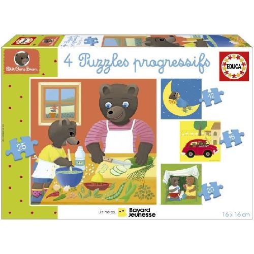 Puzzle Puzzle - EDUCA - Petit Ours Brun : 4 puzzles progressifs pour enfants de 12 a 25 pieces des 3 ans