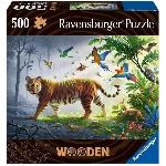 Puzzle en bois Tigre de la jungle 500 pieces robustes et naturelles dont 40 figurines en bois (whimsies). Qualité premium - Pour enf