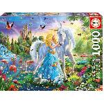 Puzzle Fantastique 1000 pieces - EDUCA - La Princesse Et La Licorne - Bleu - A partir de 12 ans - Enfant