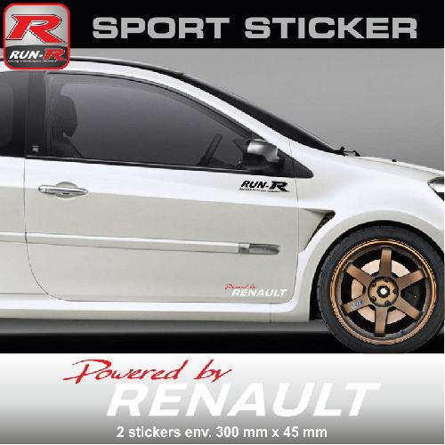 PW01 RB - Sticker Powered by RENAULT - ROUGE BLANC - compatible avec Clio Twingo Megane Laguna Wind - Run-R