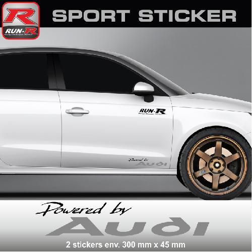 PW05 NA - Sticker Powered by AUDI - NOIR ARGENT - compatible avec QUATTRO TT A1 A2 A3 S3 A4 S4 A5 S5 A6 S6 RS - Run-R