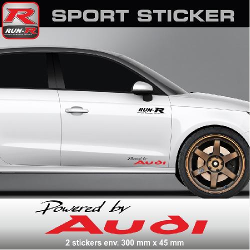 PW05 NR - Sticker Powered by AUDI - NOIR ROUGE - compatible avec QUATTRO TT A1 A2 A3 S3 A4 S4 A5 S5 A6 S6 RS - Run-R