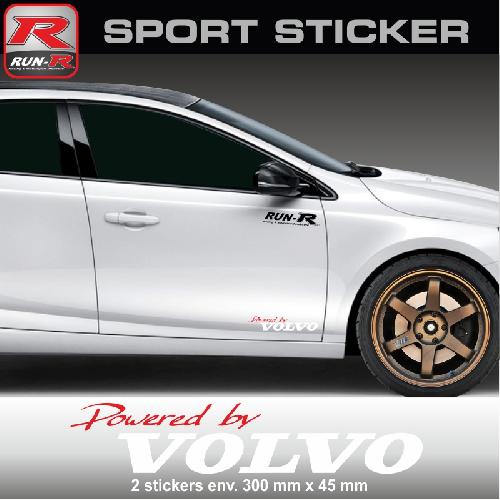 PW14 RB - Sticker Powered by VOLVO - ROUGE BLANC - compatible avec S40 V40 C30 S60 V60 S90 V90 XC60 XC90 - Run-R