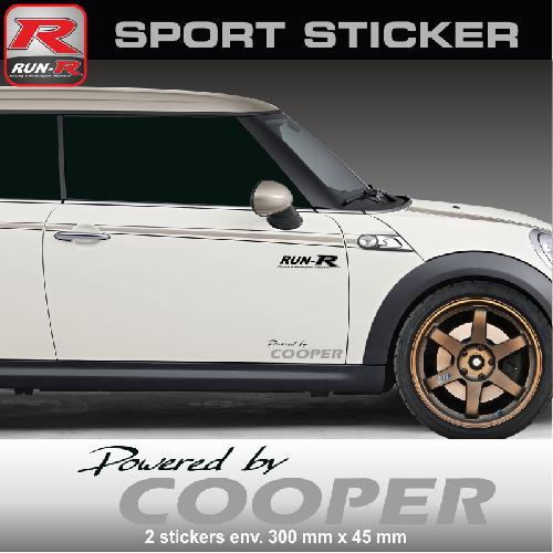 PW15 NA - Sticker Powered by COOPER - NOIR ARGENT - compatible avec MINI One Cooper S Countryman Clubman Paceman Works - Run-R