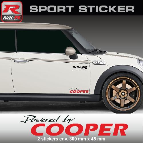 PW15 NR - Sticker Powered by COOPER - NOIR ROUGE - compatible avec MINI One Cooper S Countryman Clubman Paceman Works - Run-R