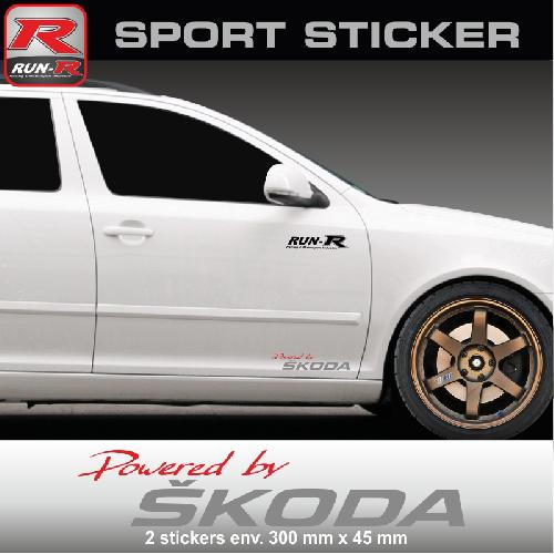 PW18 RA - Sticker Powered by SKODA - ROUGE ARGENT - compatible avec Fabia Superb Citogo Rapid Yeti Octavia RS - Run-R