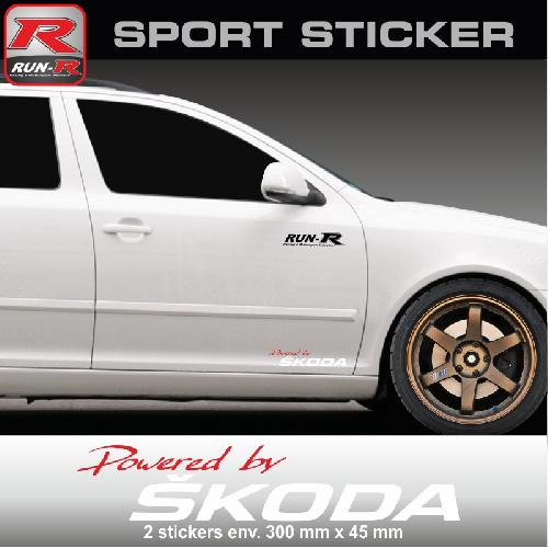 PW18 RB - Sticker Powered by SKODA - ROUGE BLANC - compatible avec Fabia Superb Citogo Rapid Yeti Octavia RS - Run-R