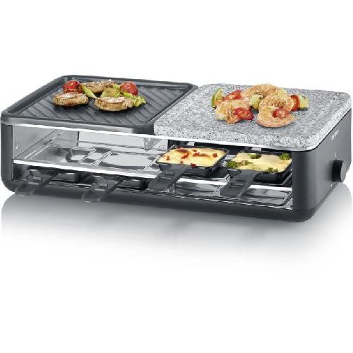 Appareil A Raclette Raclette Gril - SEVERIN - RG2366 - 8 pers. - Pierre Naturelle et Plaque de Cuisson Réversible - 8 poelons - Noir