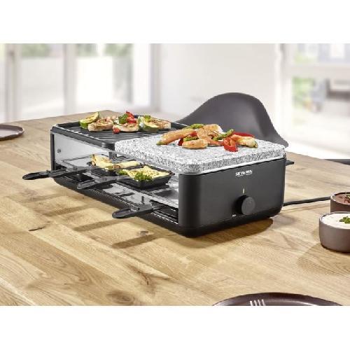 Appareil A Raclette Raclette Gril - SEVERIN - RG2366 - 8 pers. - Pierre Naturelle et Plaque de Cuisson Réversible - 8 poelons - Noir