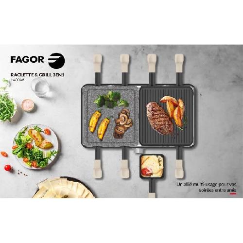 Appareil A Raclette Raclette / Grill - FAGOR - FGRG8 - 8 personnes - Pierre de Cuisson - 1400W - Thermostat réglable