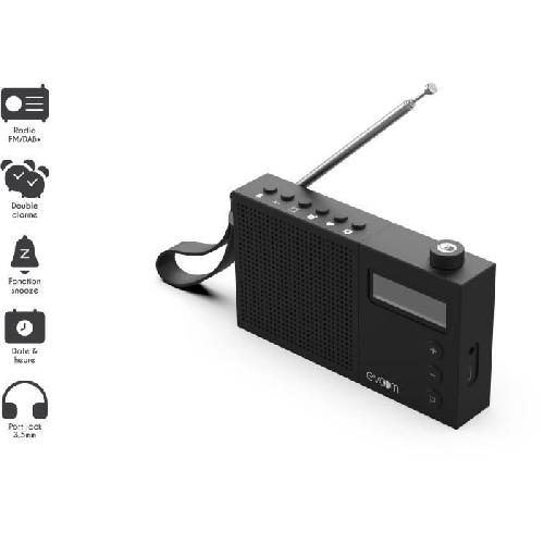 Radio Reveil Radio-reveil EVOOM EGY Noir - FM et radio DAB+ - Batterie Piles-USB - 2 alarmes