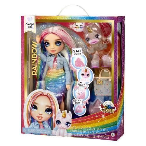 Poupee Rainbow High Poupée Mannequin avec Kit de Slime et Animal de Compagnie - Amaya (Rainbow) - Poupée Pailletée 28 cm avec Kit de Slime