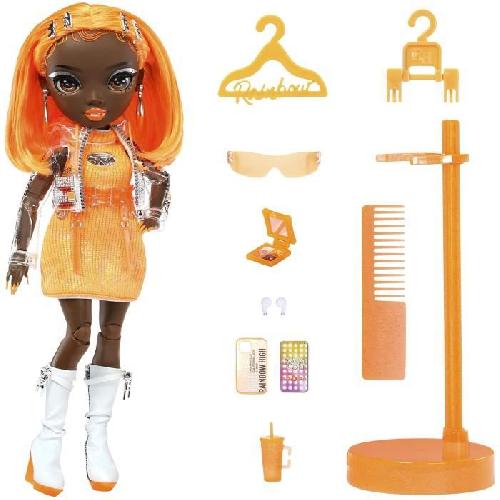 Poupee Rainbow High S23 Fashion Doll - Poupée 27 cm Michelle St Charles (Orange Fluo) - 1 tenue. 1 paire de chaussures et des accessoires