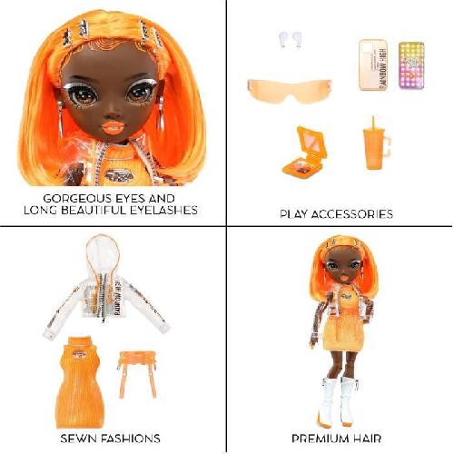 Poupee Rainbow High S23 Fashion Doll - Poupée 27 cm Michelle St Charles (Orange Fluo) - 1 tenue. 1 paire de chaussures et des accessoires