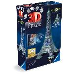 Puzzle Ravensburger-Puzzle 3D Tour Eiffel phosphorescente 50 ans-Des 10 ans-216p numérotées a assembler sans colle-Accessoires inclus-11591