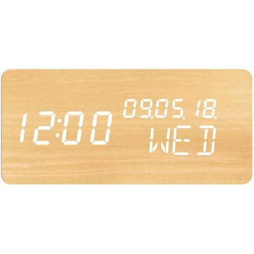 Radio Reveil Reveil 4 en 1 - EVOOM - Modele WOOD - Horloge. Thermometre. Calendrier - Couleur Naturel - Radio numerique