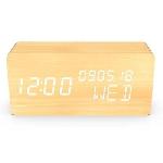 Radio Reveil Reveil 4 en 1 - EVOOM - Modele WOOD - Horloge. Thermometre. Calendrier - Couleur Naturel - Radio numerique