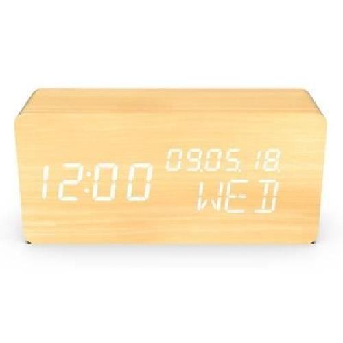 Radio Reveil Reveil 4 en 1 - EVOOM - Modele WOOD - Horloge. Thermometre. Calendrier - Couleur Naturel - Radio numerique