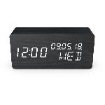 Radio Reveil Reveil 4 en 1 - EVOOM - WOOD - Noir - Horloge. Thermometre. Calendrier