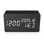 Radio Reveil Reveil 4 en 1 - EVOOM - WOOD - Noir - Horloge. Thermometre. Calendrier