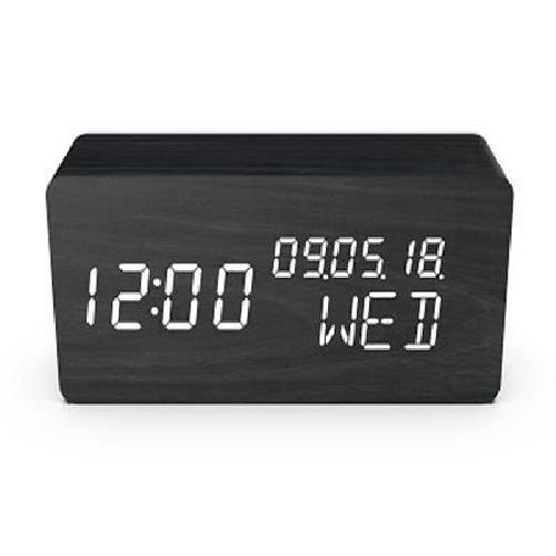 Radio Reveil Reveil 4 en 1 - EVOOM - WOOD - Noir - Horloge. Thermometre. Calendrier