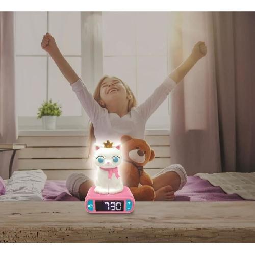 Reveil Enfant Réveil avec Veilleuse Lumineuse Chat en 3D - LEXIBOOK - Rose - Alarme et effets sonores