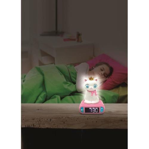 Reveil Enfant Réveil avec Veilleuse Lumineuse Chat en 3D - LEXIBOOK - Rose - Alarme et effets sonores