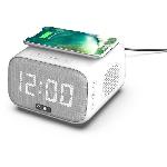 Radio Reveil Reveil chargeur enceinte - EVOOM - EV304601 - Blanc avec chargeur sans fil et enceinte integree