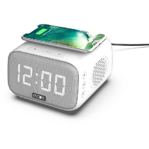Radio Reveil Reveil chargeur enceinte - EVOOM - EV304601 - Blanc avec chargeur sans fil et enceinte integree