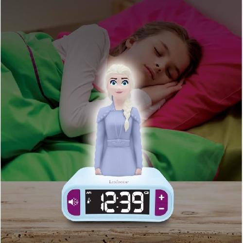 Reveil Enfant Réveil digital Elsa La Reine des Neiges 2 avec veilleuse lumineuse en 3D et effets sonores - LEXIBOOK