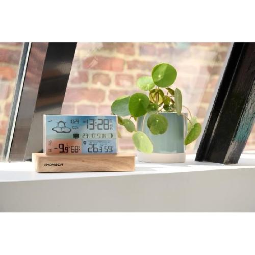 Radio Reveil Reveil station meteo - THOMSON - Bois clair - Affichage temperature. Hygrometrie. Double alarme. USB-C. Sonde sans fil