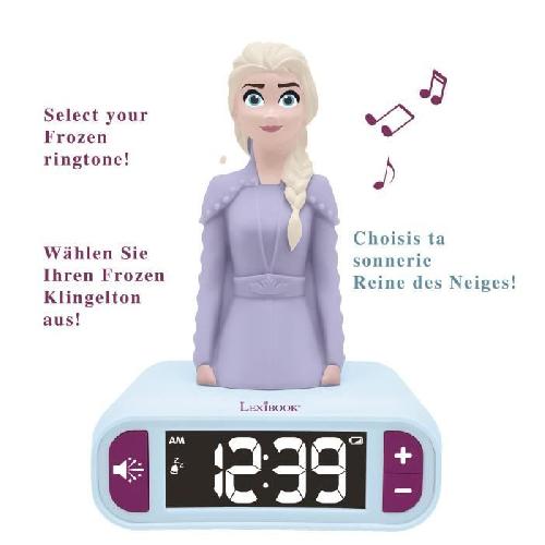 Reveil Enfant Reveil veilleuse digital LEXIBOOK - La Reine Des Neiges 2 - 3D lumineux et sonore - Blanc et violet - Enfant