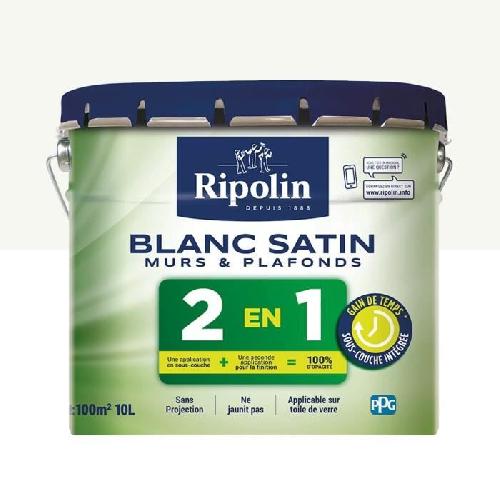 Peinture - Vernis - Traitement (lasure - Effets Decoratifs) RIPOLIN Peinture blanche pour murs et plafonds avec sous-couche integre - Blanc satin - 10 L