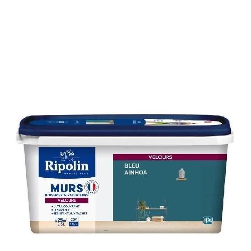 Peinture - Vernis - Traitement (lasure - Effets Decoratifs) RIPOLIN Peinture Couleur Velours pour Murs. Boiseries Radiateurs - Bleu Ainhoa