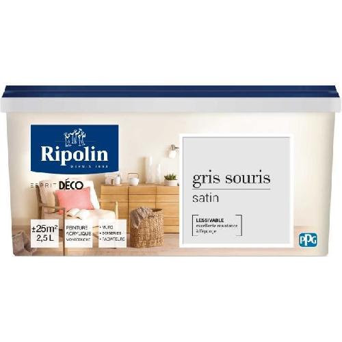 Peinture - Vernis - Traitement (lasure - Effets Decoratifs) RIPOLIN Peinture murale pour toutes pieces - Gris souris satin - 2.5 L