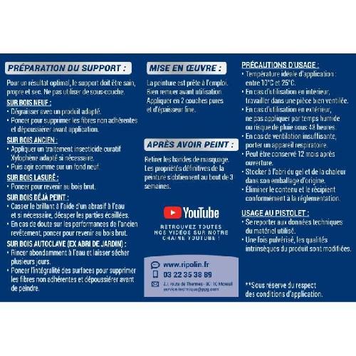 Peinture - Vernis - Traitement (lasure - Effets Decoratifs) RIPOLIN Peinture pour bois interieur et exterieur - Bleu marine Ral 5003 satin - 2.5 L