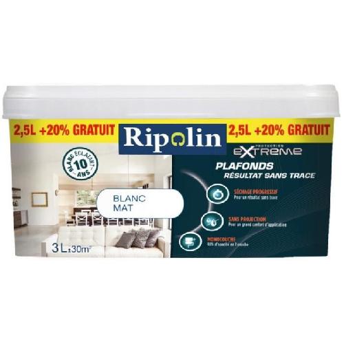 Peinture - Vernis - Traitement (lasure - Effets Decoratifs) RIPOLIN PROTECTION EXTREME PLAFOND GRANDE PIECE 3L