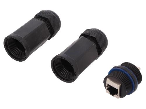 Cable - Connectique Pour Peripherique RJ45 femelle droit x2 Cat.6 IP67 - Noir