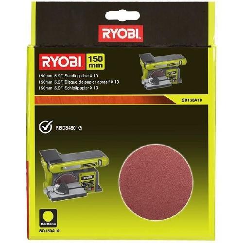 Disque Abrasif RYOBI - 10 disques diam. 150 mm autocollants grain 80 pour ponceuse a bande et a disque RBDS4601G - SD150A10