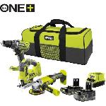 Pack De Machines Outil RYOBI 3 outils : 1 perceuse-visseuse R18DD3 + 1 meuleuse 115 mm + 1 scie sauteuse + 2 batteries 4 Ah & 2 Ah + 1 chargeur & 1 sac