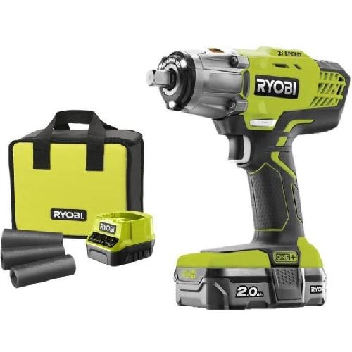 Cle A Choc RYOBI - Boulonneuse a chocs 18V ONE+ - 3 modes - emmanchement carré 1/2 + batterie 2 Ah. sac & adaptateur 1/4'' - R18IW3-120S