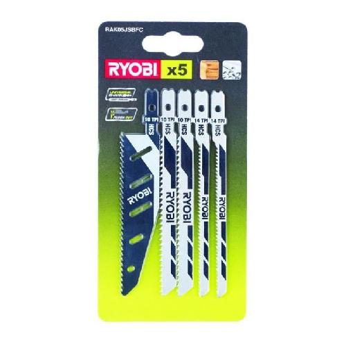 Accessoire - Consommable Machine Outil RYOBI - Carte 5 lames scie sauteuse FLUSHCUT bois 10 TPI. chantournage 14 TPI. inversé 10 TPI - RAK05JSBFC