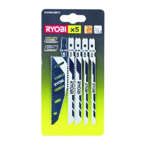 Accessoire - Consommable Machine Outil RYOBI - Carte 5 lames scie sauteuse FLUSHCUT bois 10 TPI. chantournage 14 TPI. inversé 10 TPI - RAK05JSBFC